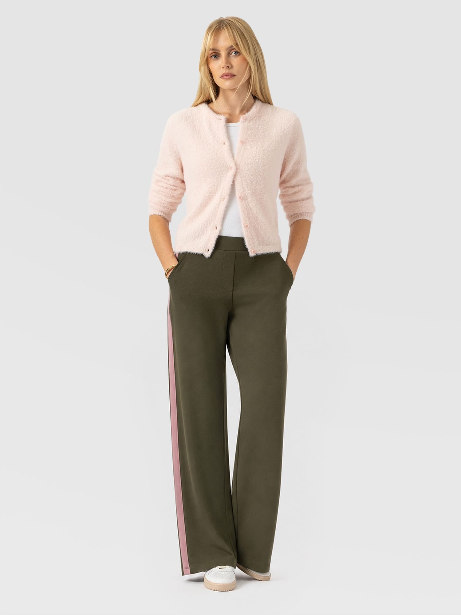 Hoxton Straight Leg Pant - Khaki - Pink Stripe - Women's Pants | Saint and Sofia® USA