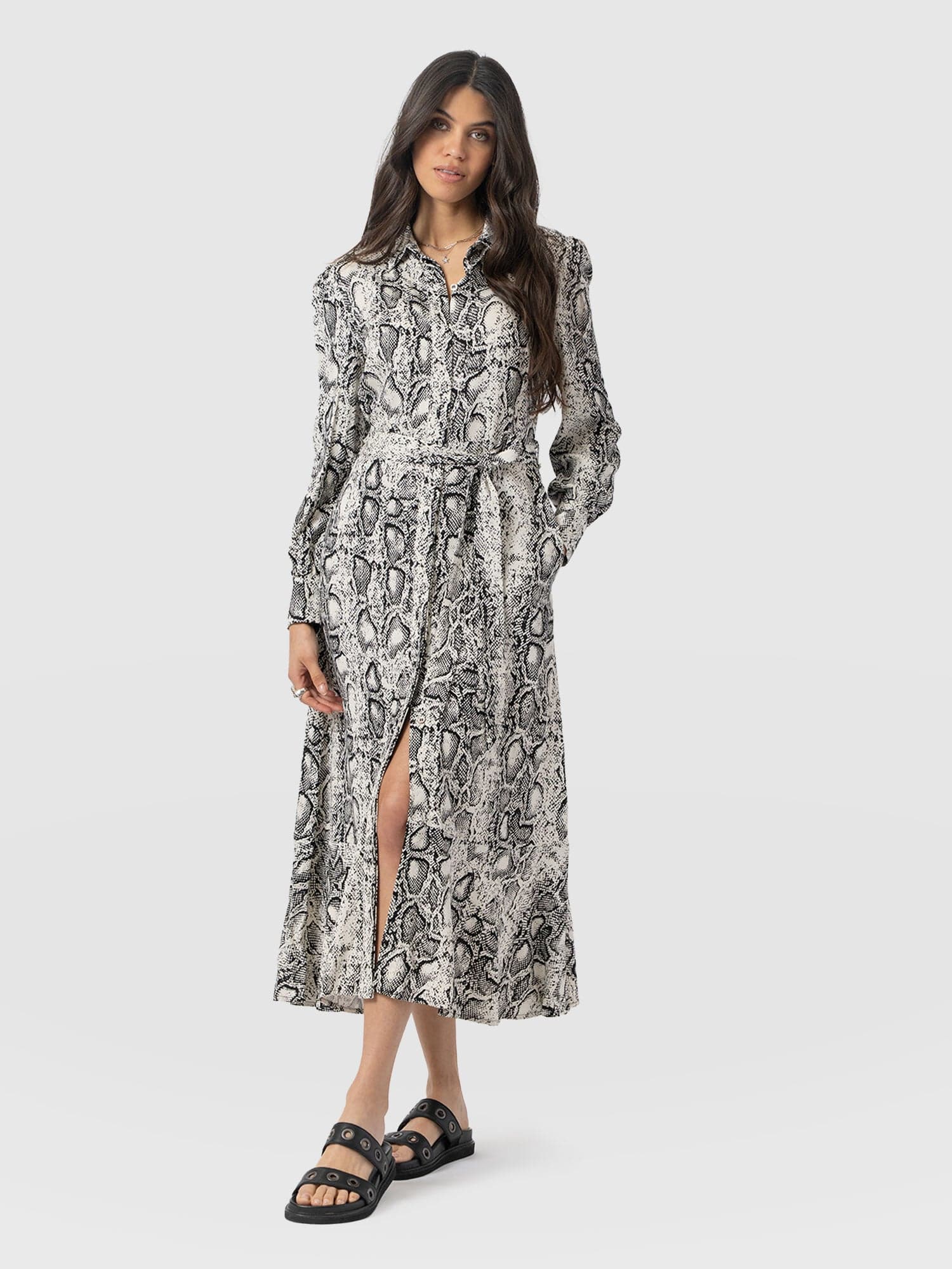 Jacqueline Shirt Dress Cream Snake - Women's Dresses