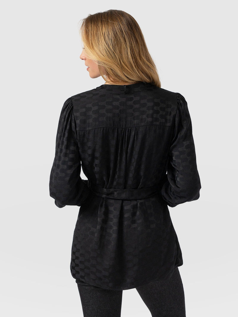 Joselyn V Neck Blouse - Black Jacquard - Women's Blouses | Saint + Sofia® USA