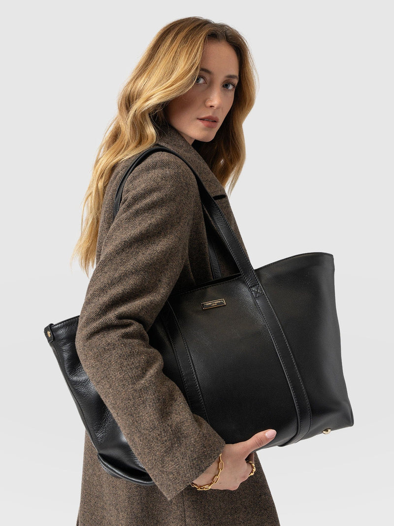Kara Shopper Bag - Black Leather - Women's Handbags | Saint + Sofia® USA