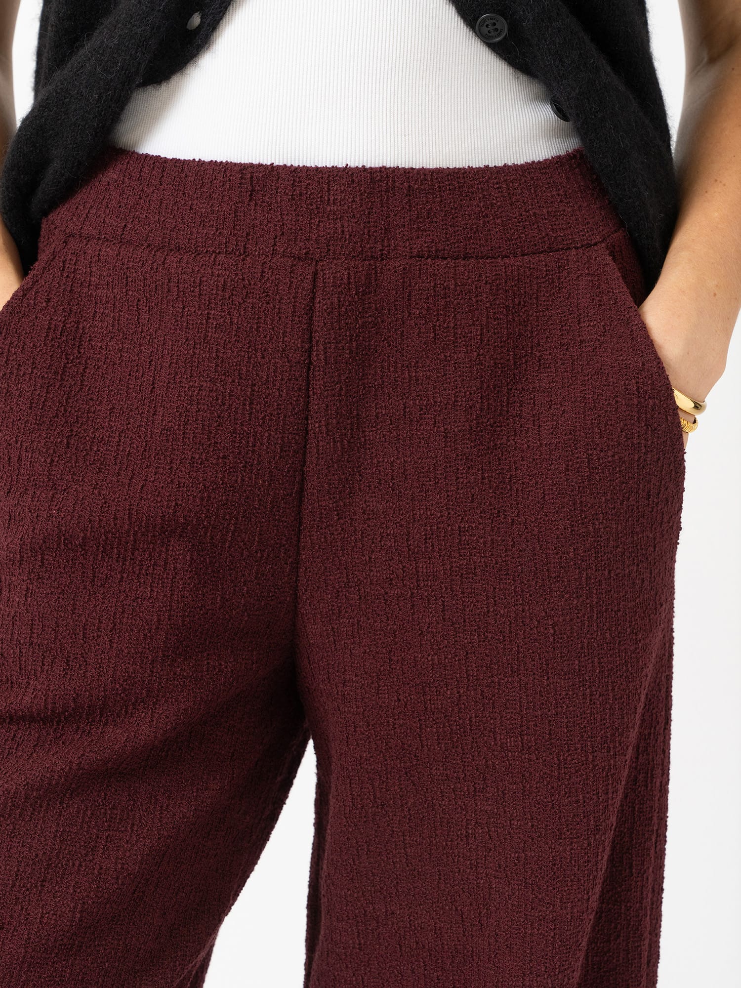 Keller Wide Leg Pant - Burgundy Boucle - Women's Pants | Saint and Sofia® USA