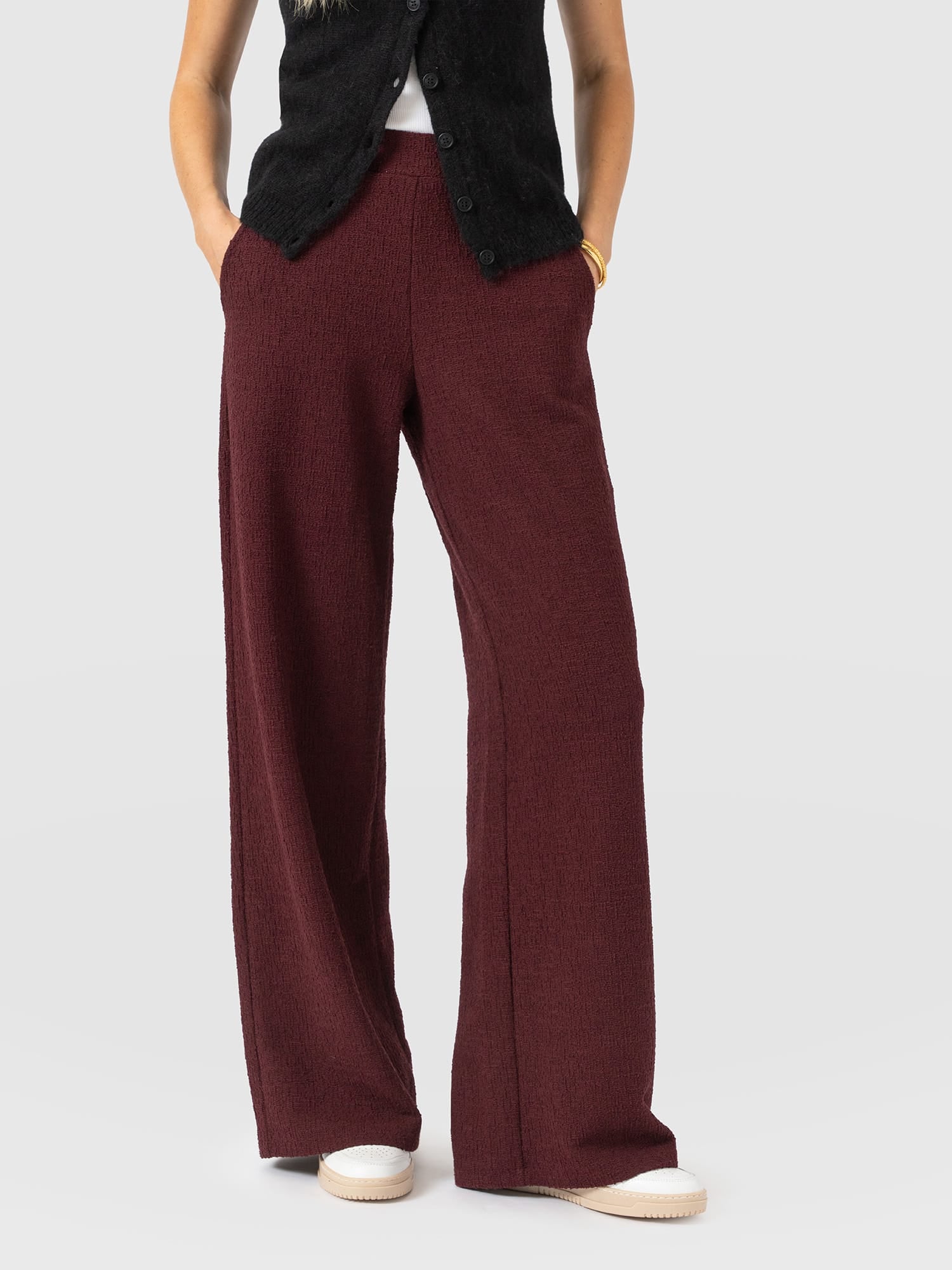 Keller Wide Leg Pant - Burgundy Boucle - Women's Pants | Saint and Sofia® USA
