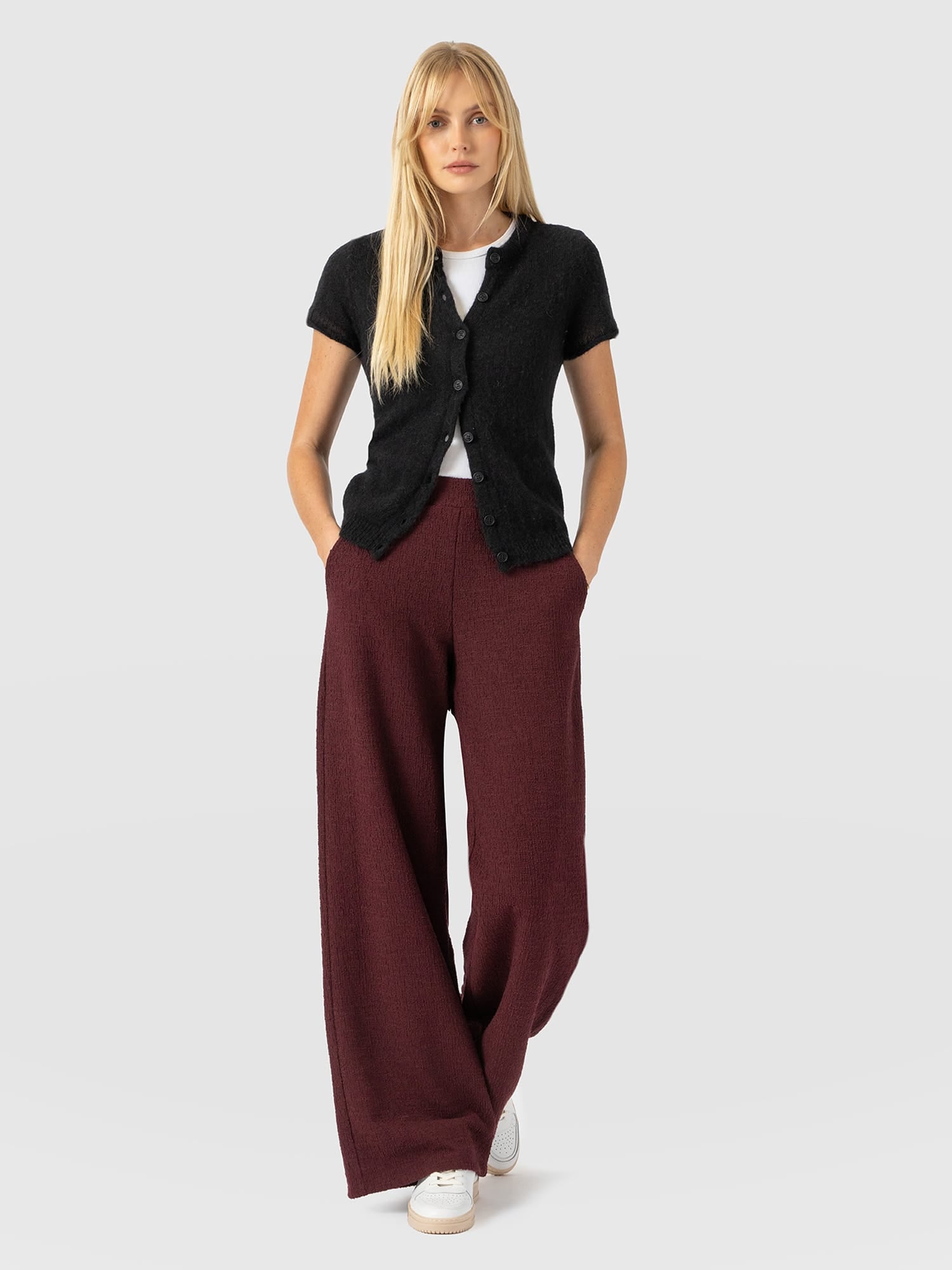Keller Wide Leg Pant - Burgundy Boucle - Women's Pants | Saint and Sofia® USA