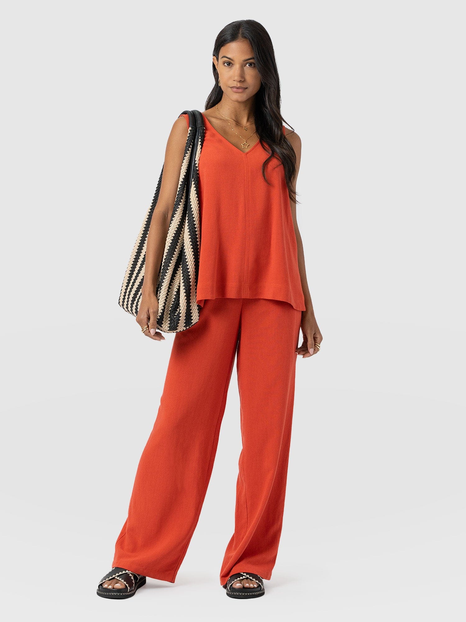 Corinne Wide Leg Linen Pant - Burnt Orange - Women's Trousers | Saint + Sofia® USA