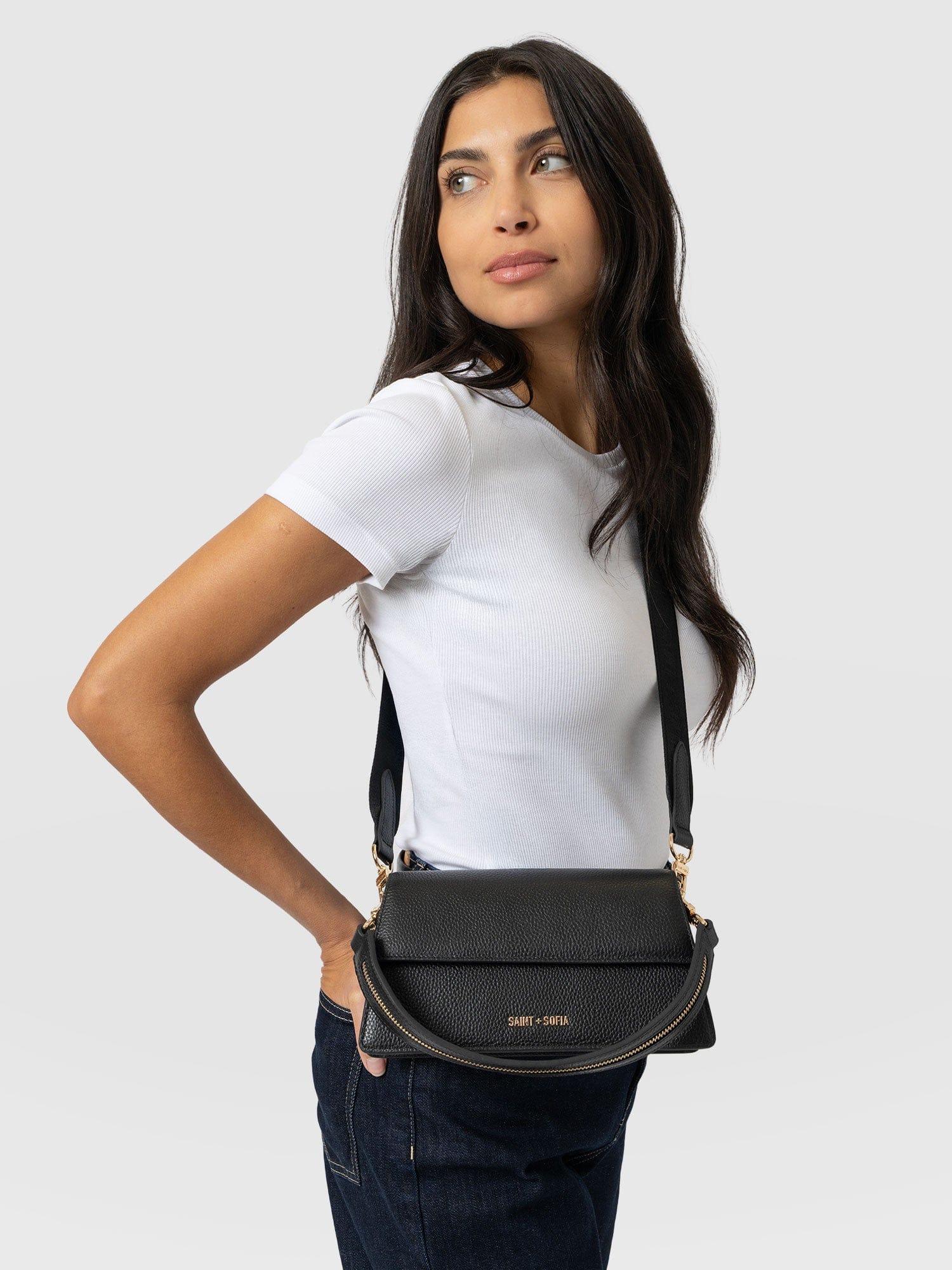 Lennox Half Flap Bag - Black - Women's Handbags | Saint + Sofia® USA