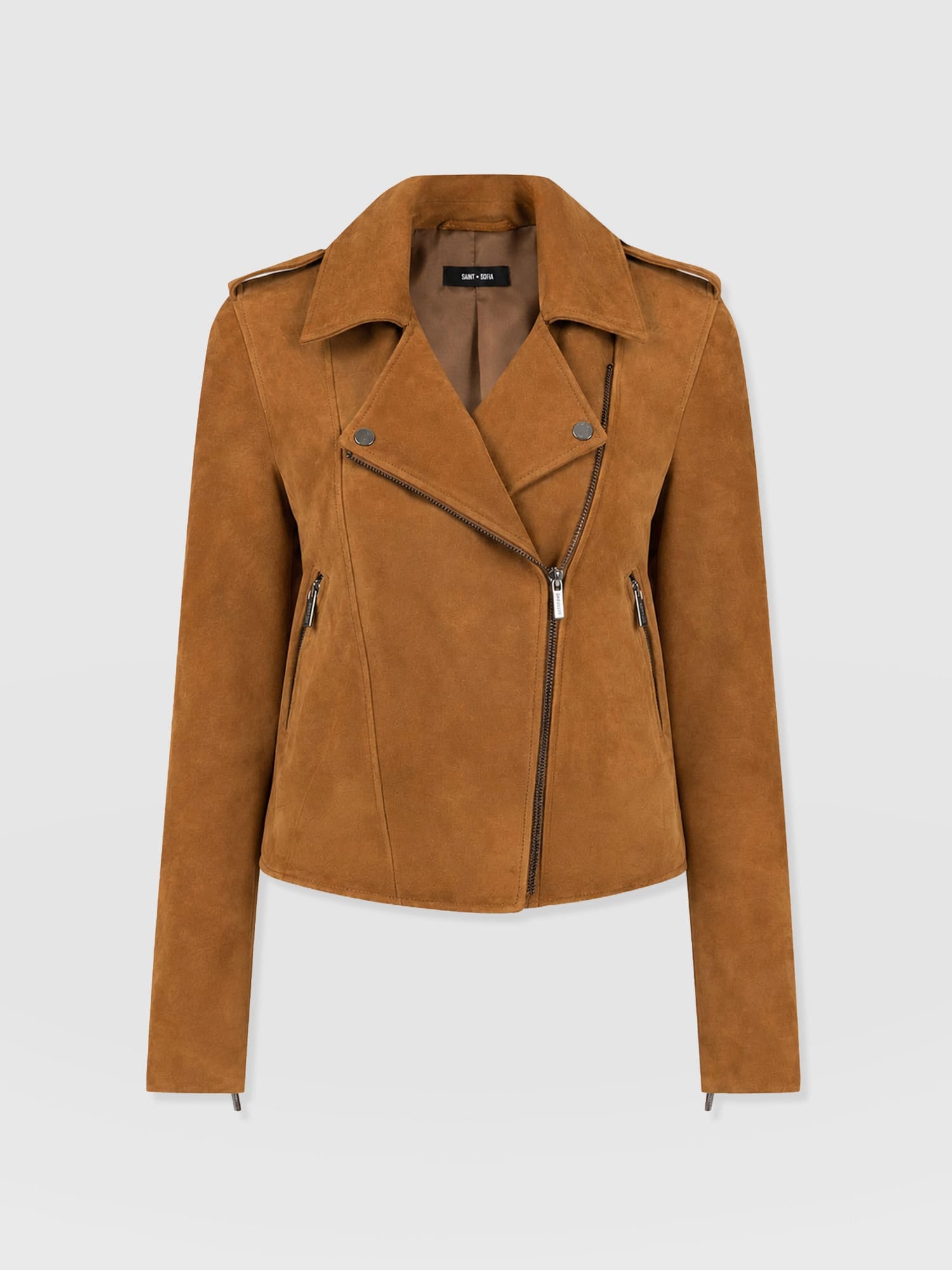 Luther Leather Jacket - Camel Suede - Women's Leathers | Saint and Sofia® USA