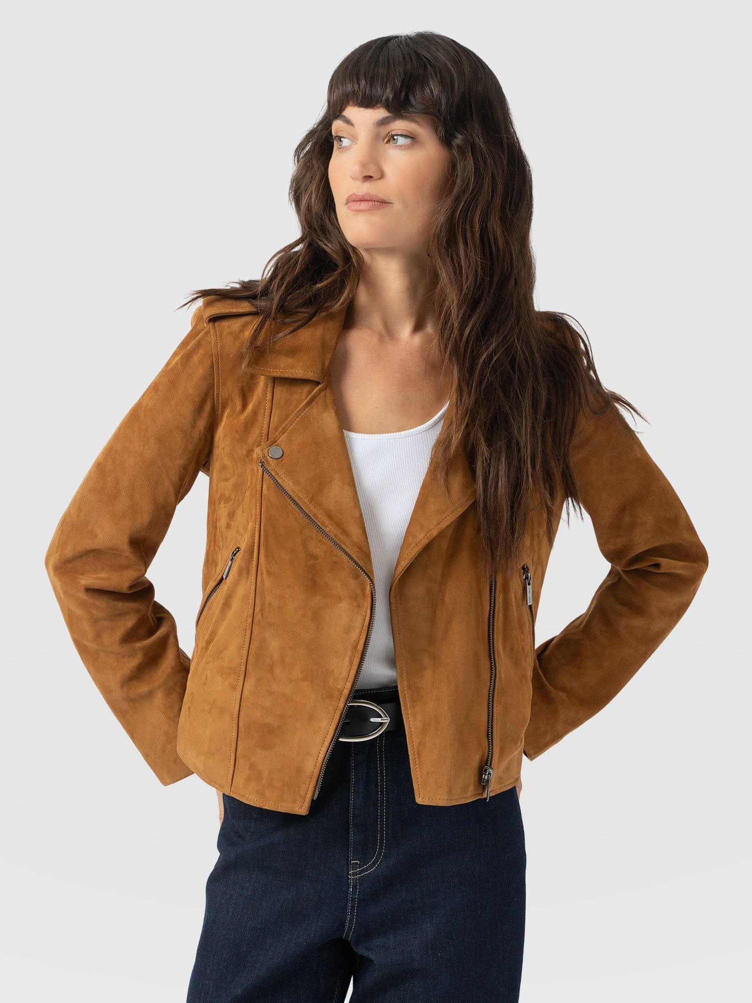 Luther Leather Jacket - Camel Suede - Women's Leathers | Saint + Sofia® USA
