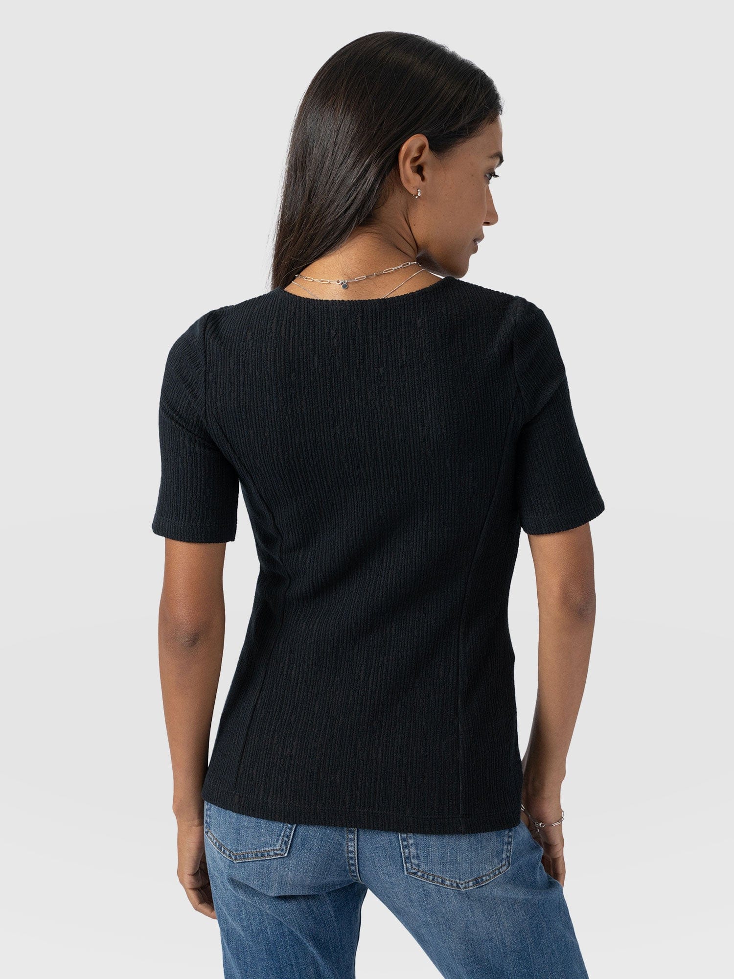 Akia Short Sleeve Tee - Black Textured - Women's T-Shirts | Saint + Sofia® USA