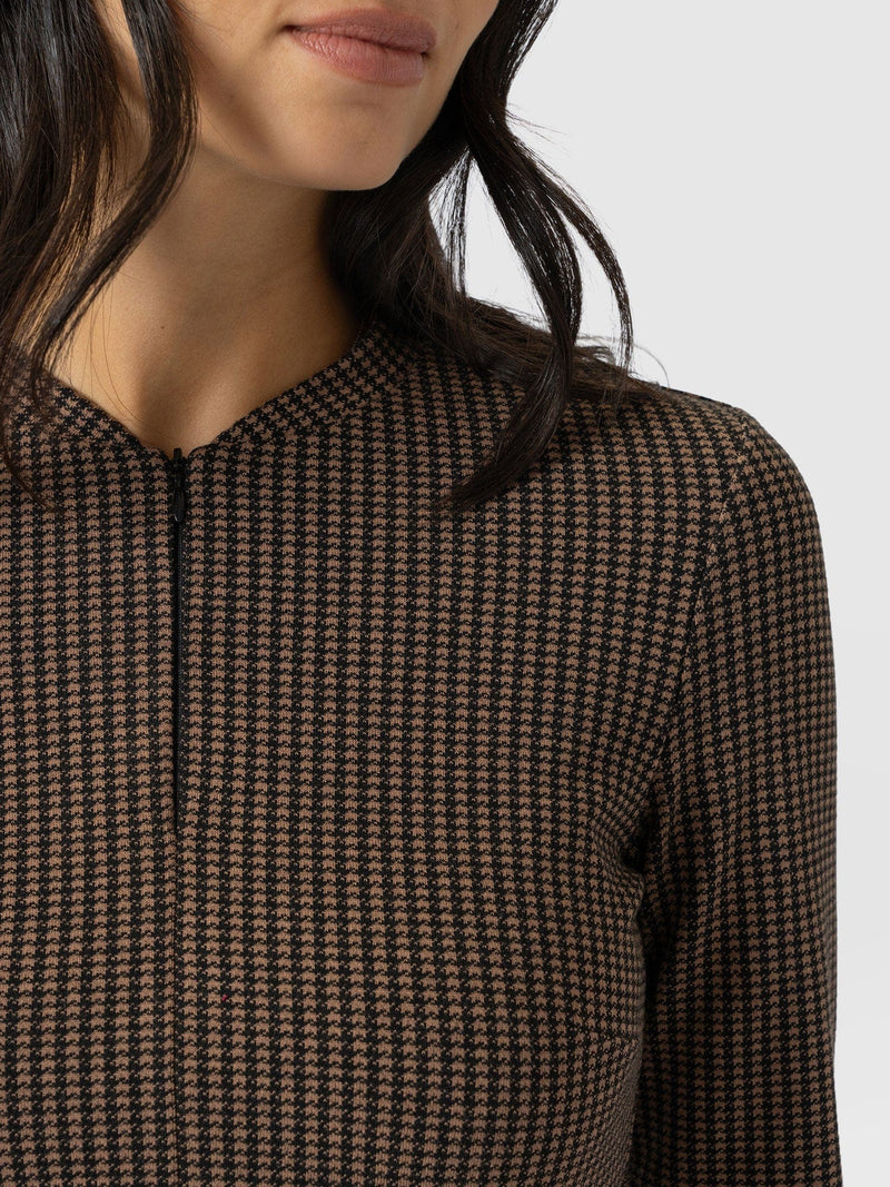Macie Zip Up Dress - Brown Mini Houndstooth - Women's Dresses | Saint + Sofia® USA
