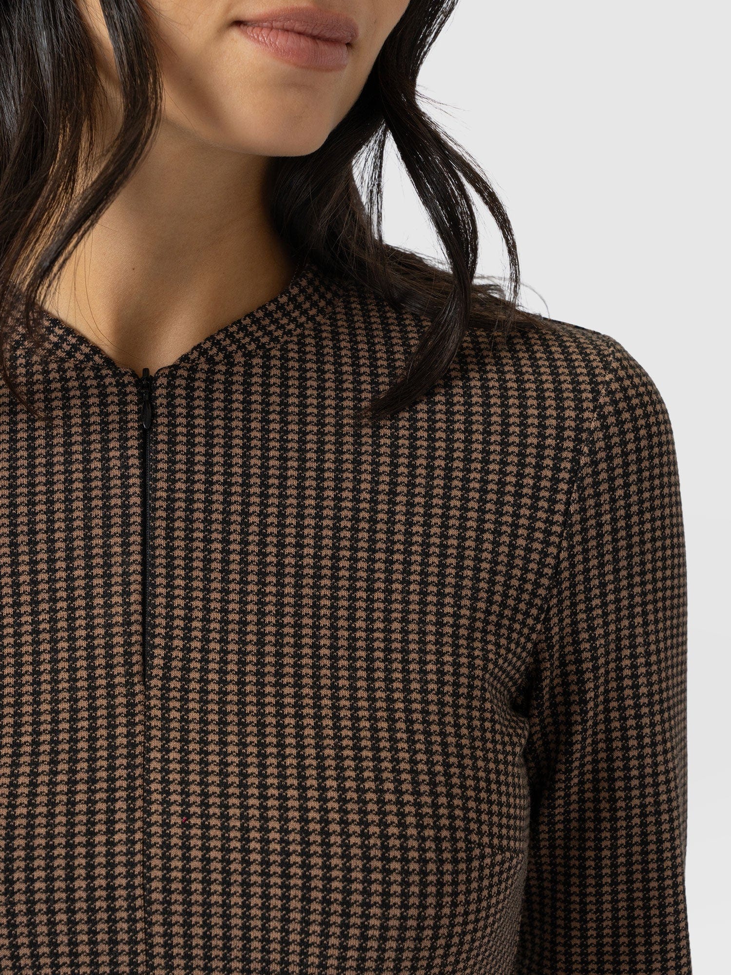Macie Zip Up Dress - Brown Mini Houndstooth - Women's Dresses | Saint + Sofia® USA