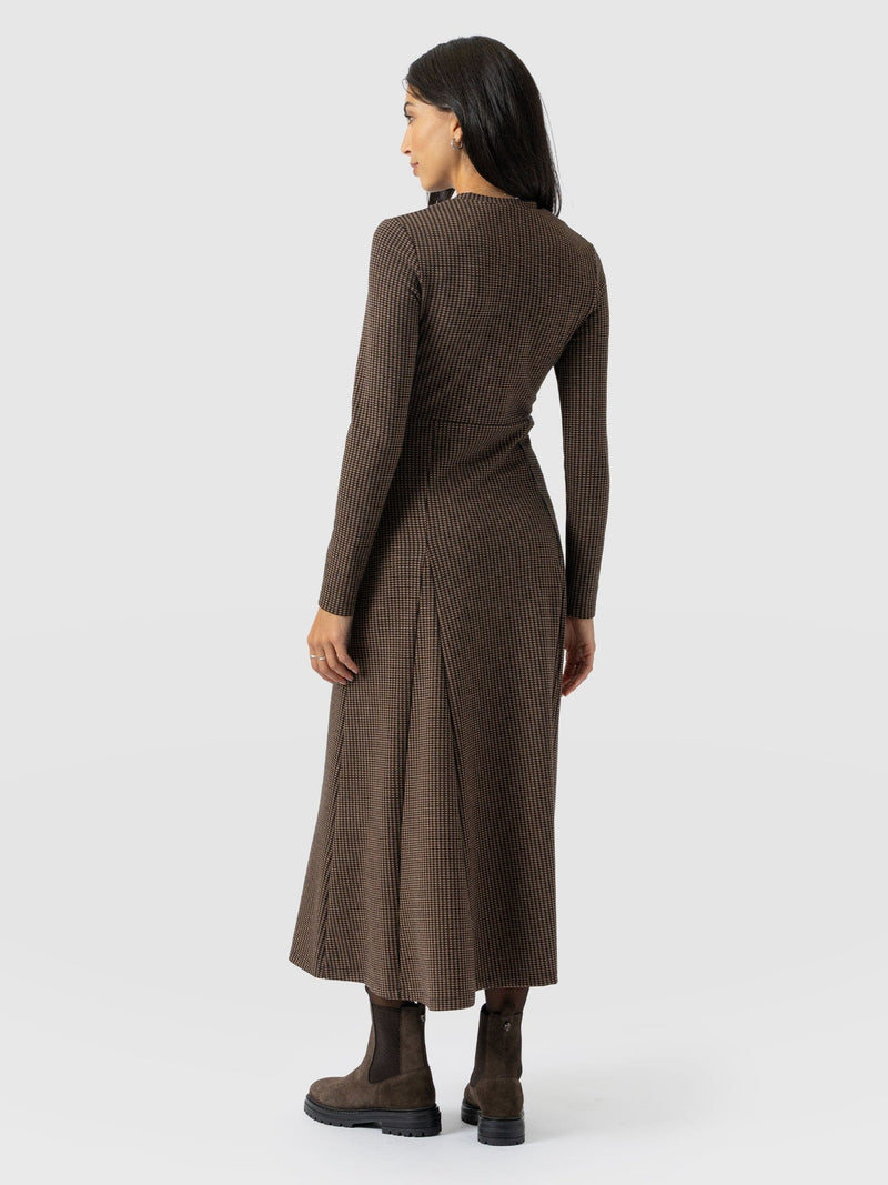 Macie Zip Up Dress - Brown Mini Houndstooth - Women's Dresses | Saint + Sofia® USA
