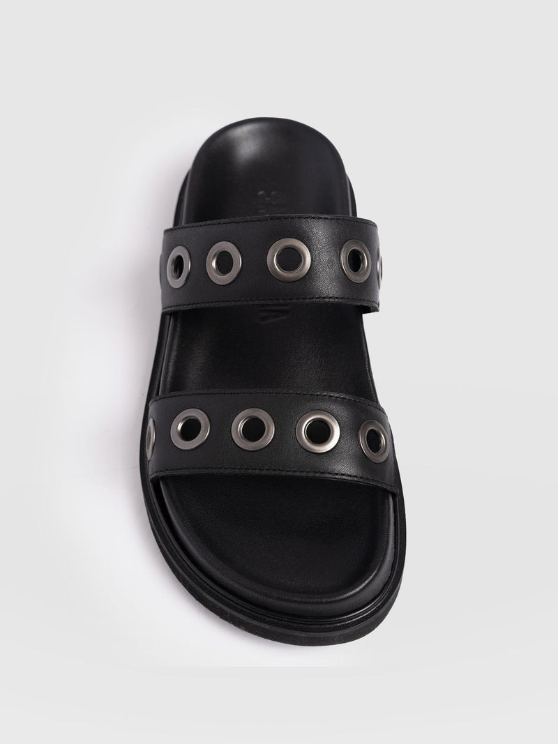 Madison Eyelet Slides - Black - Women's Shoes | Saint + Sofia® USA