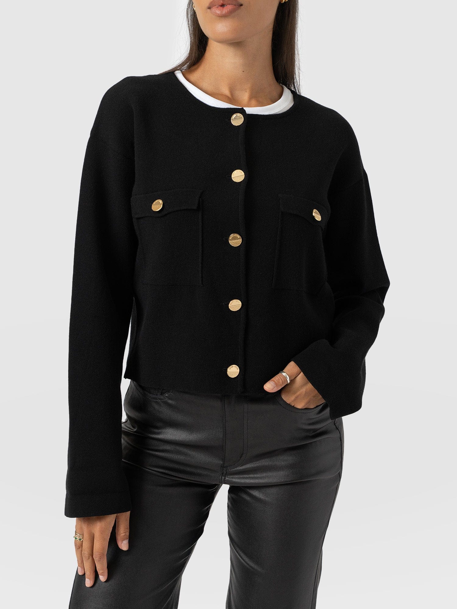 Maeva Knit Jacket - Black - Women's Jackets | Saint and Sofia® USA