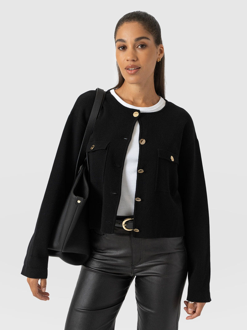 Maeva Knit Jacket - Black - Women's Jackets | Saint and Sofia® USA