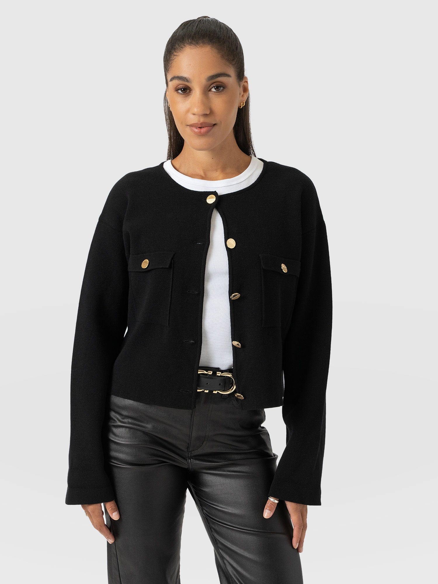 Maeva Knit Jacket - Black - Women's Jackets | Saint and Sofia® USA