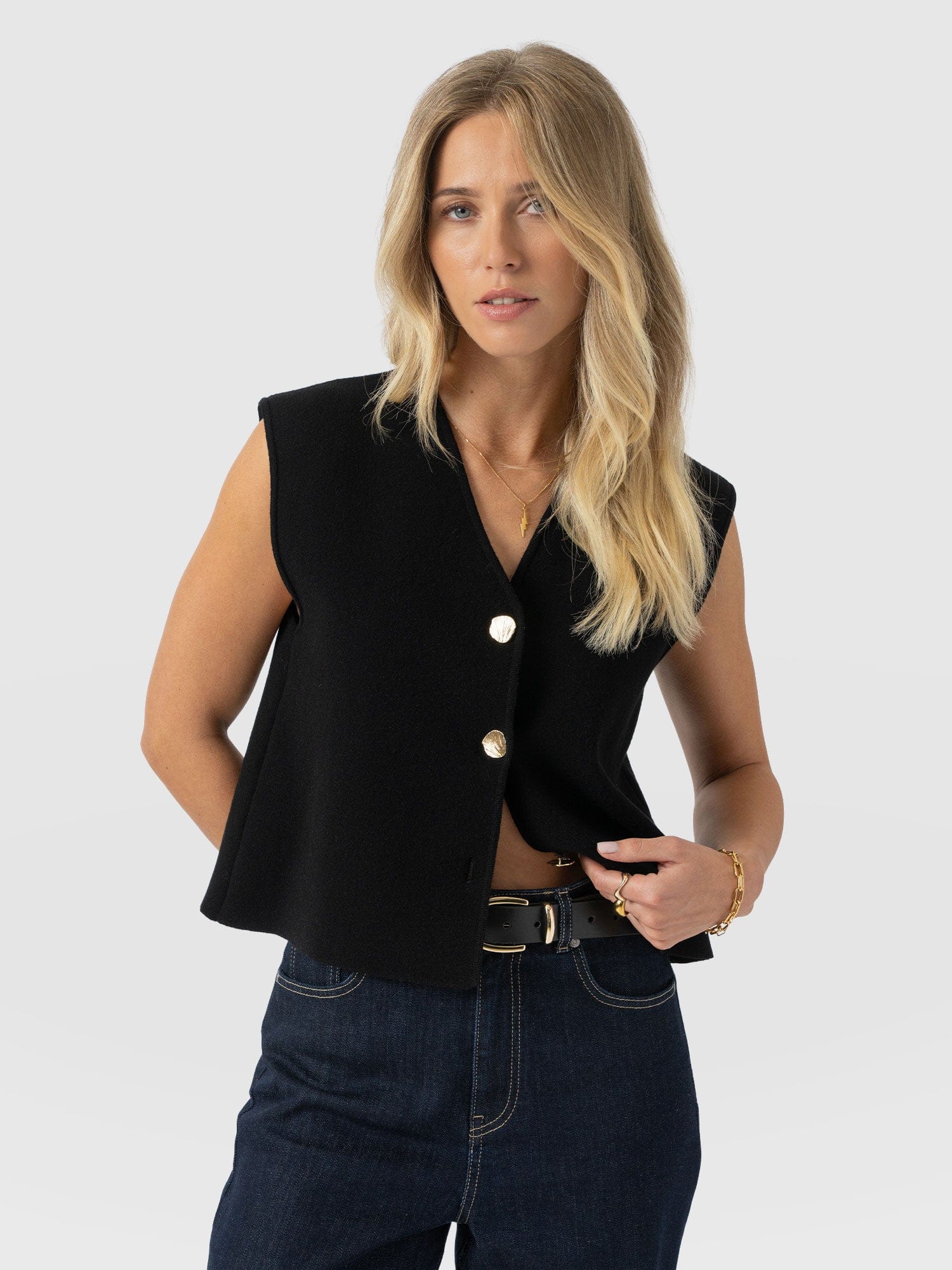 Maeva Knit Waistcoat - Black - Women's Sweaters | Saint + Sofia® USA
