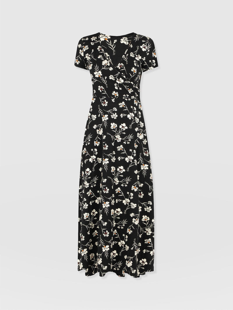 Maggie Wrap Short Sleeve Midi Dress  - Black Spring Floral - Women's Dresss | Saint + Sofia® USA