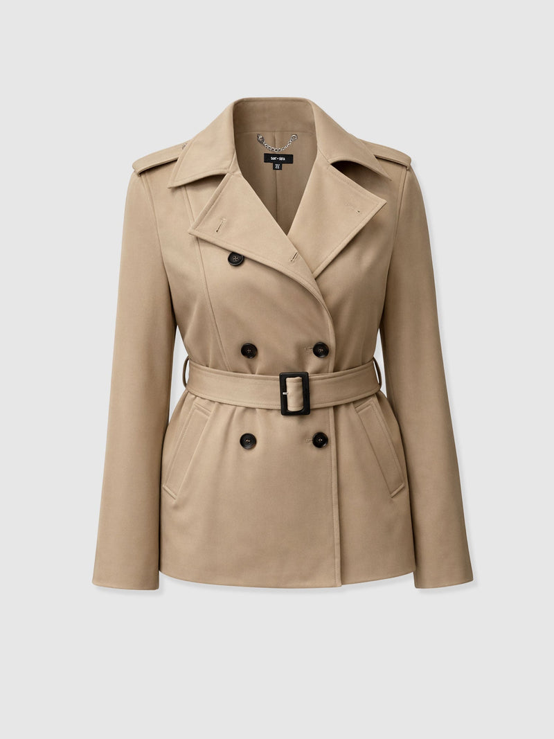 Marion Double Breasted Short Trench - Beige - Women's Outerwears | Saint + Sofia® USA