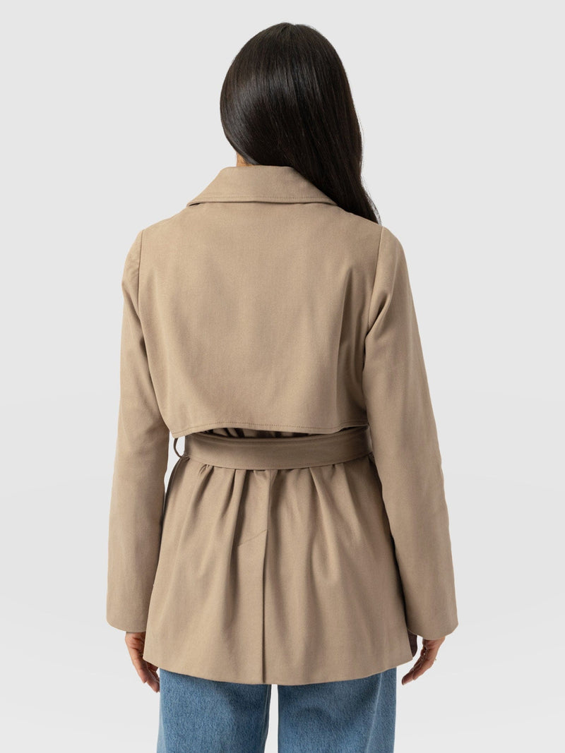 Marion Double Breasted Short Trench - Beige - Women's Outerwears | Saint + Sofia® USA