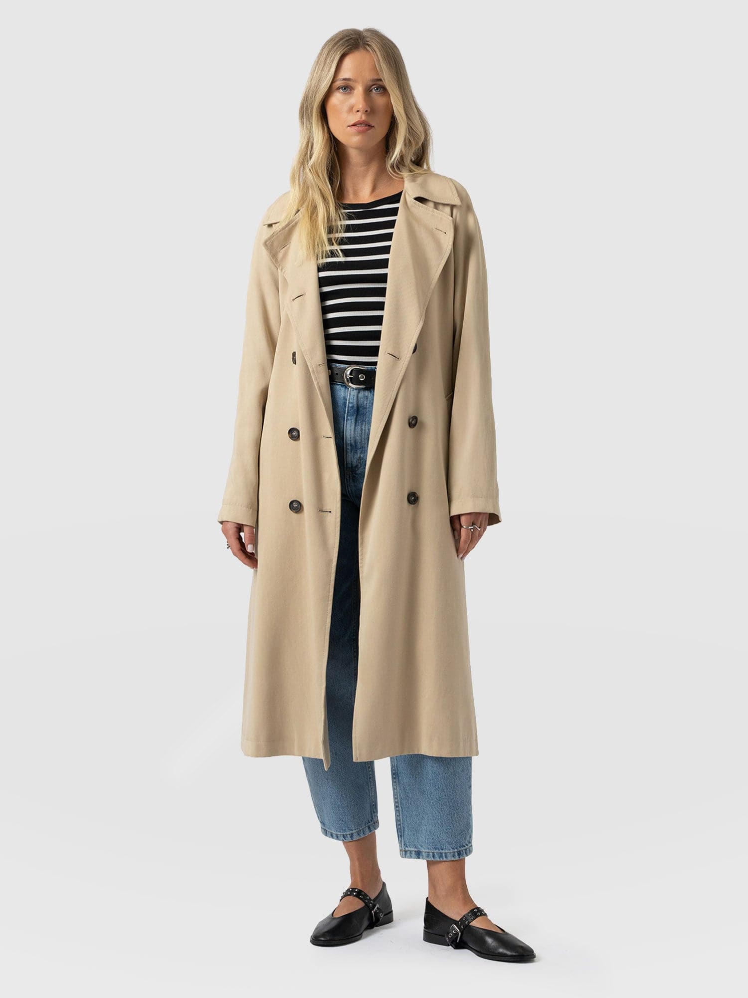 Marion Double Breasted Trench Beige - Women's Overcoats | Saint + Sofia® USA