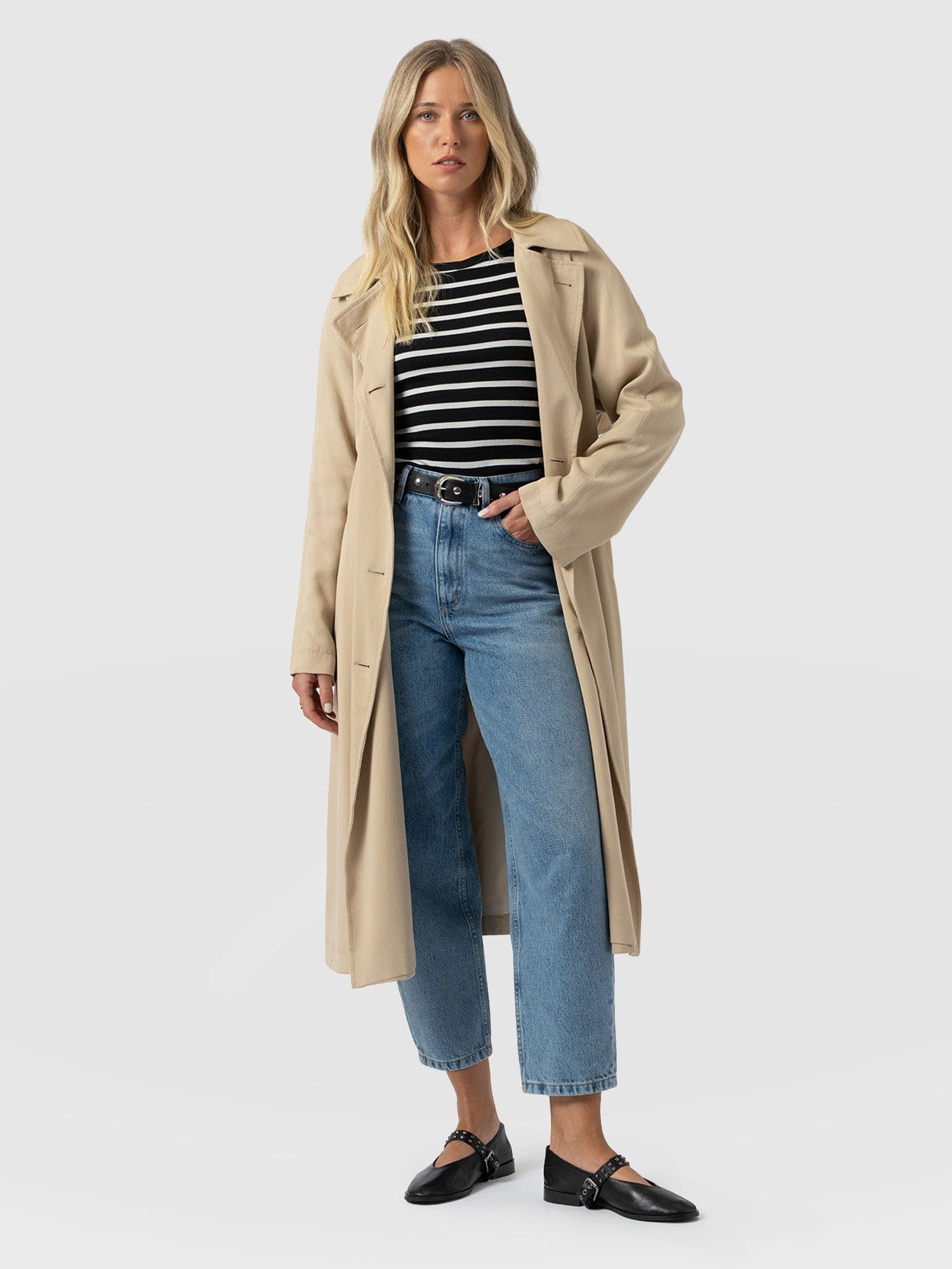 Marion Double Breasted Trench Beige - Women's Overcoats | Saint + Sofia® USA