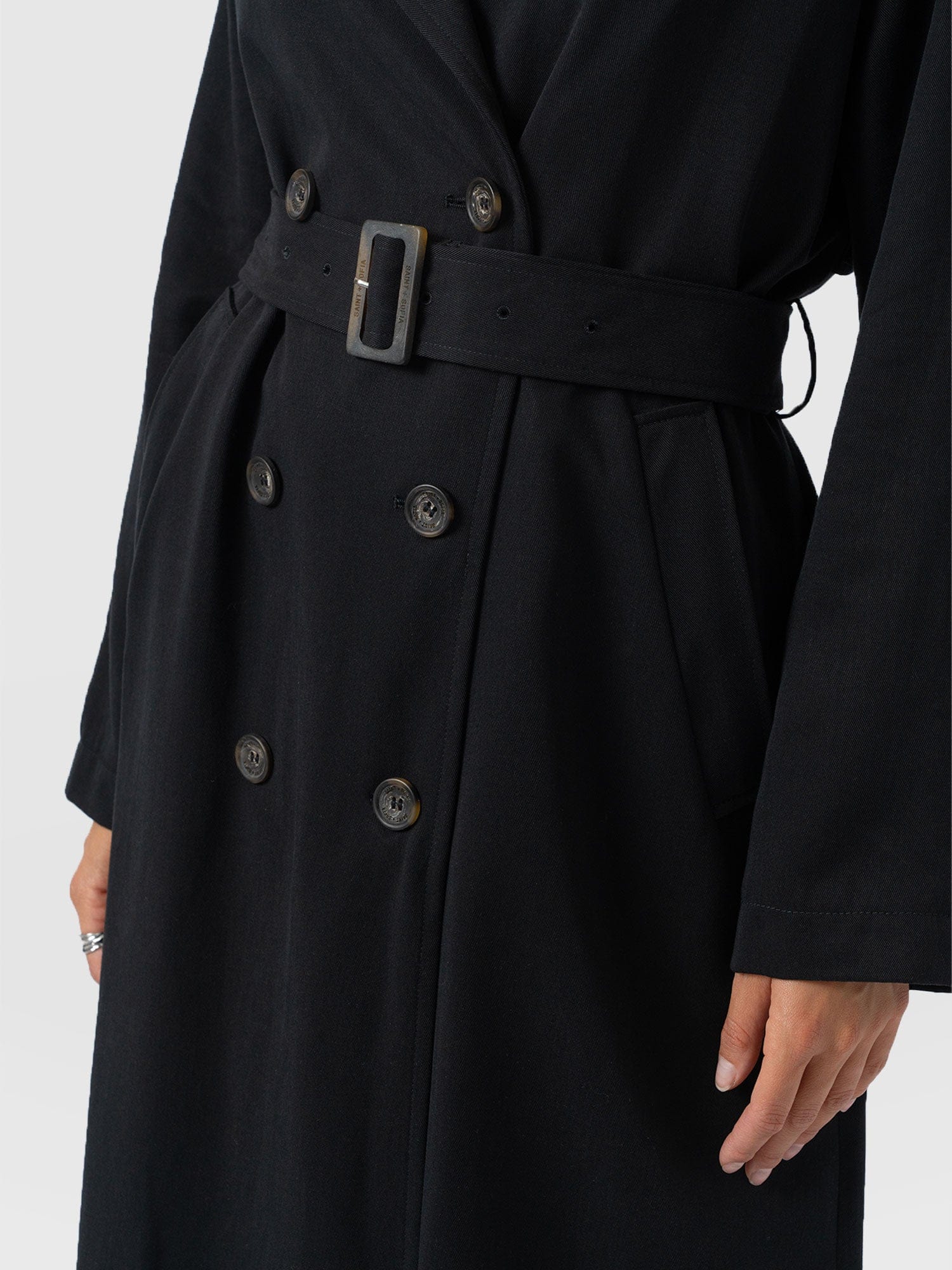 Marion Double Breasted Trench Black - Women's Overcoats | Saint + Sofia® USA