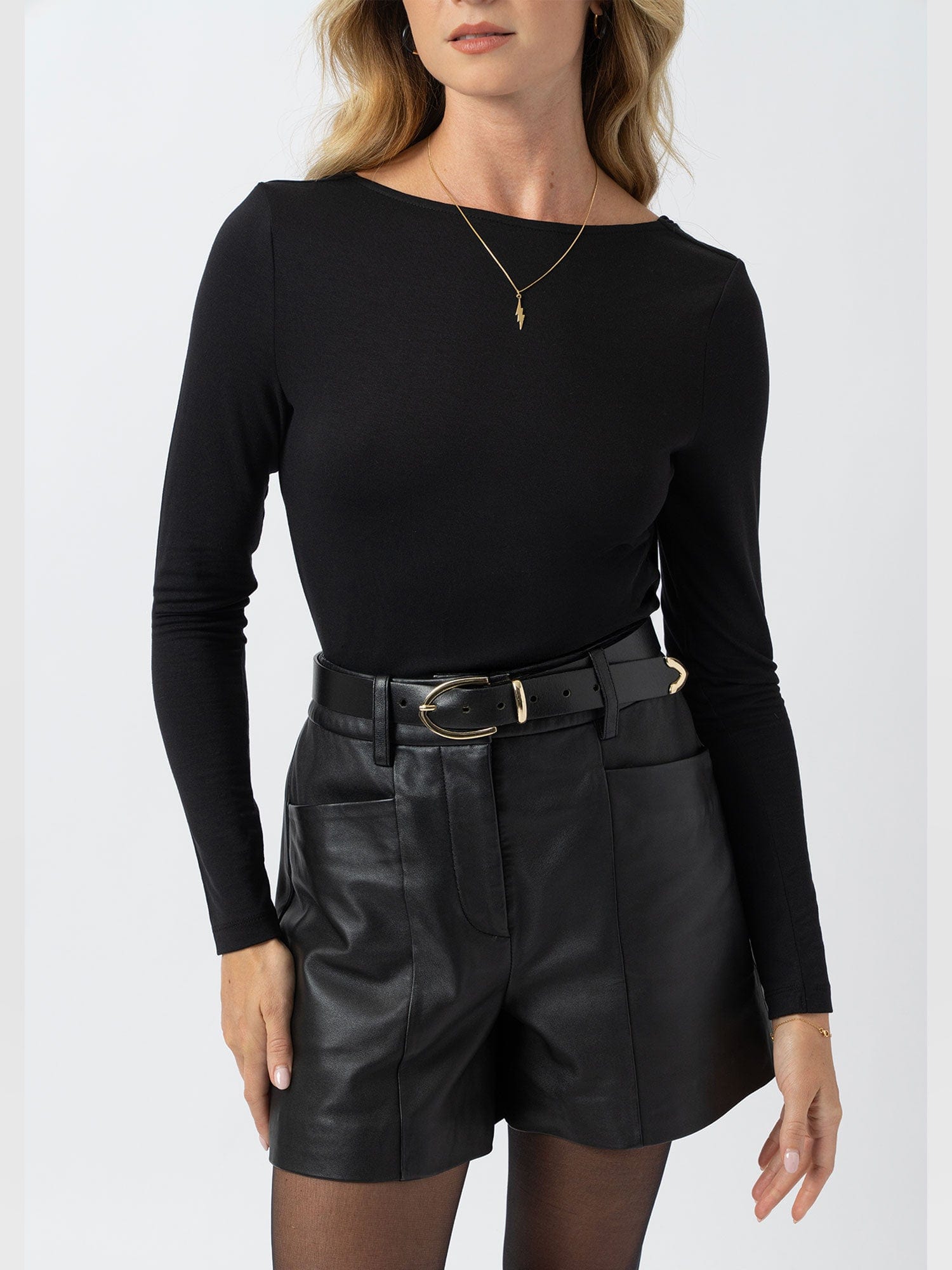 Marnie Cowl Back Long Sleeve Tee - Black Lace - Women's T-shirts | Saint + Sofia® USA