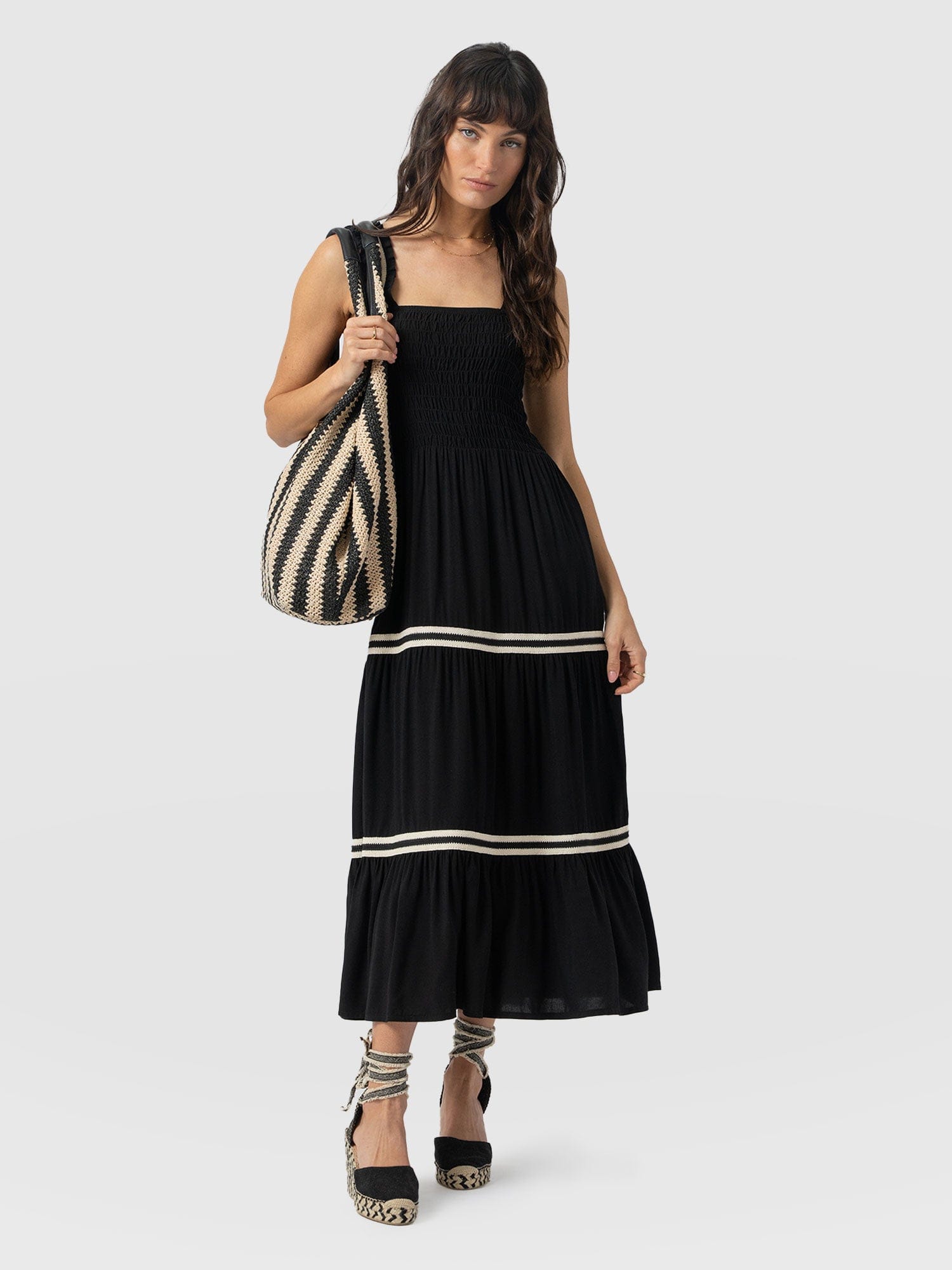 Maya Shirring Dress - Black - Women's Dresses | Saint and Sofia® USA