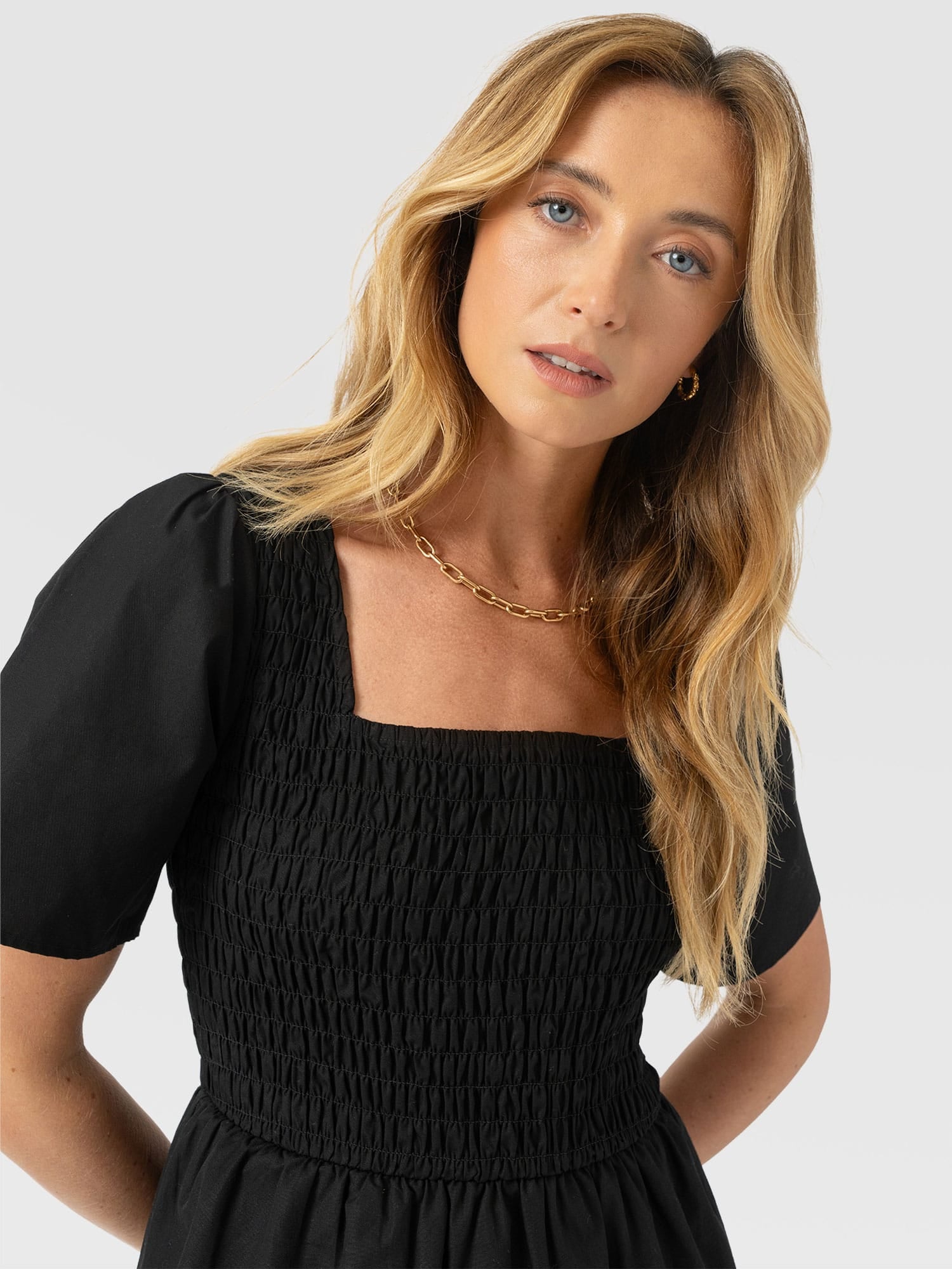 Maya Shirring Peplum Top - Black - Women's T-shirts | Saint + Sofia® USA