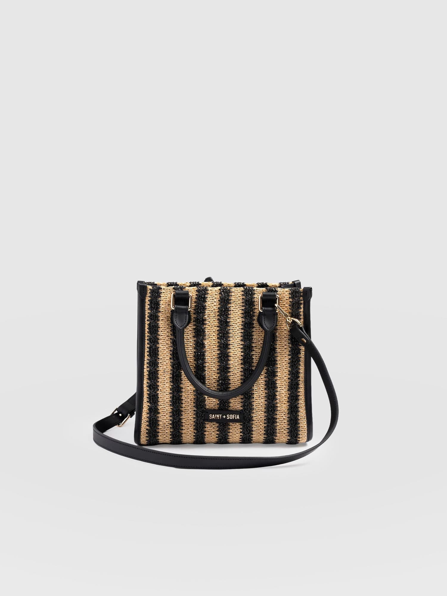 Mia Mini Tote Bag - Black Raffia - Women's Handbags | Saint + Sofia® USA