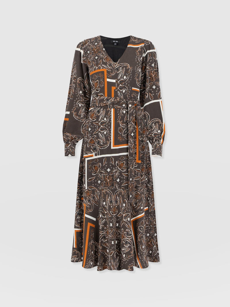 Allegra V Neck Dress - Brown Paisley - Women's Dresses | Saint + Sofia? USA