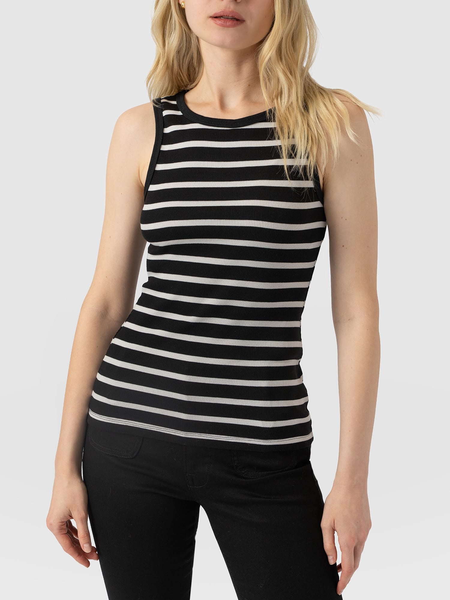 Nova Racer Vest - Black & White Stripe - Women's T-shirts | Saint and Sofia® USA