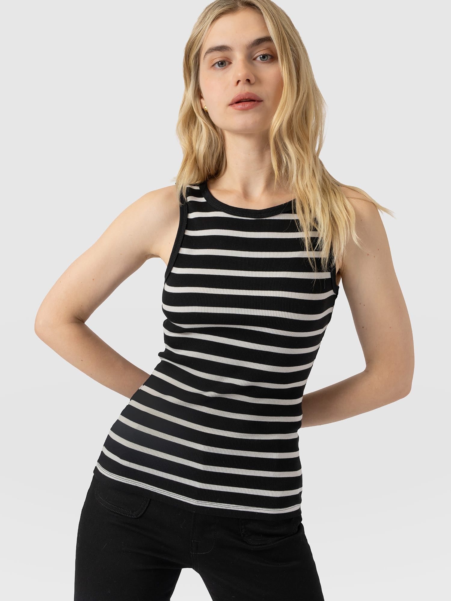 Nova Racer Vest - Black & White Stripe - Women's T-shirts | Saint and Sofia® USA