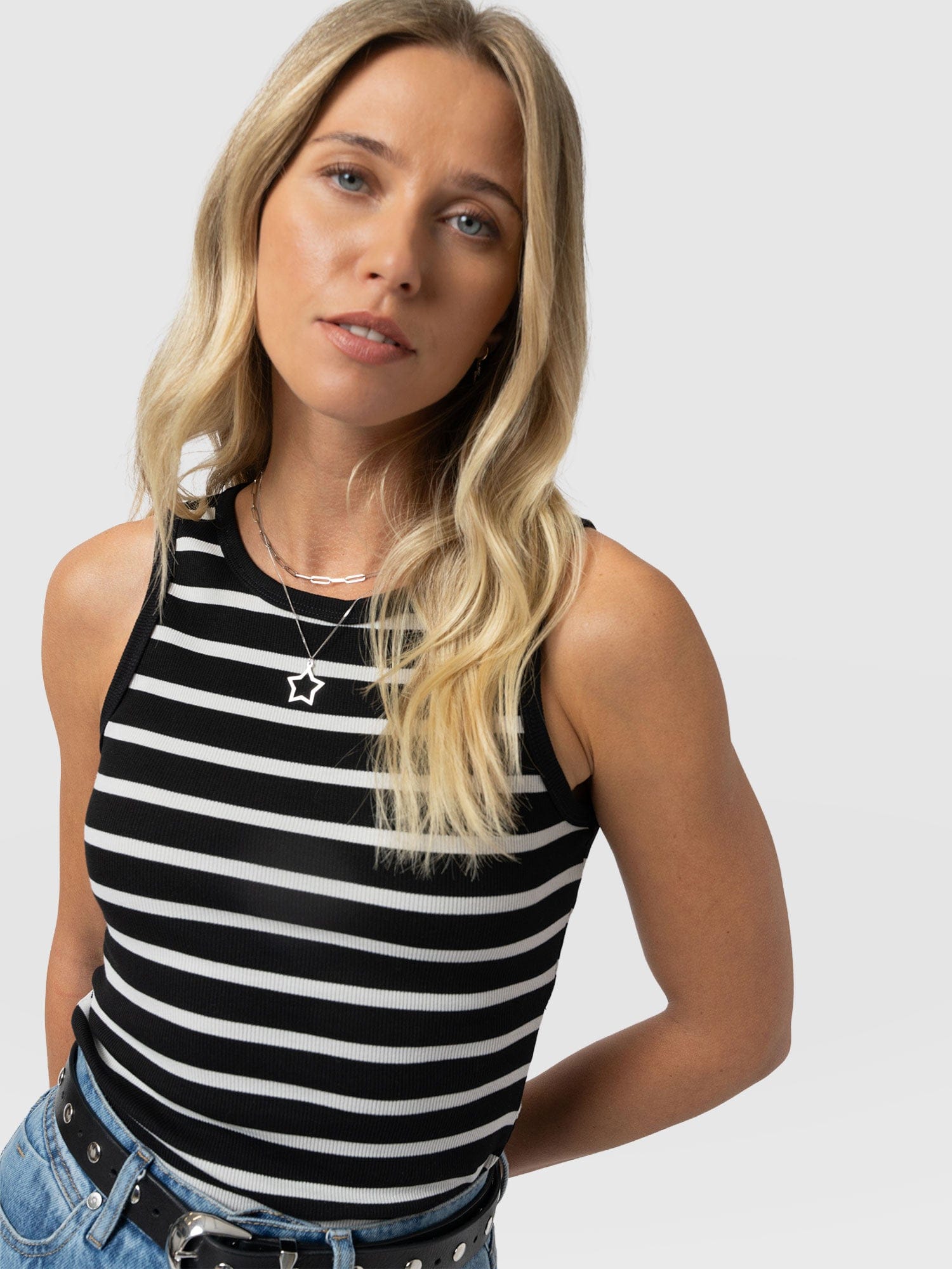Nova Racer Vest - Black & White Stripe - Women's T-shirts | Saint + Sofia® USA