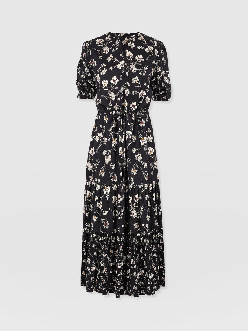 Olivia Zip Up Short Sleeve Dress - Black Spring Floral - Women's Dresss | Saint + Sofia® USA