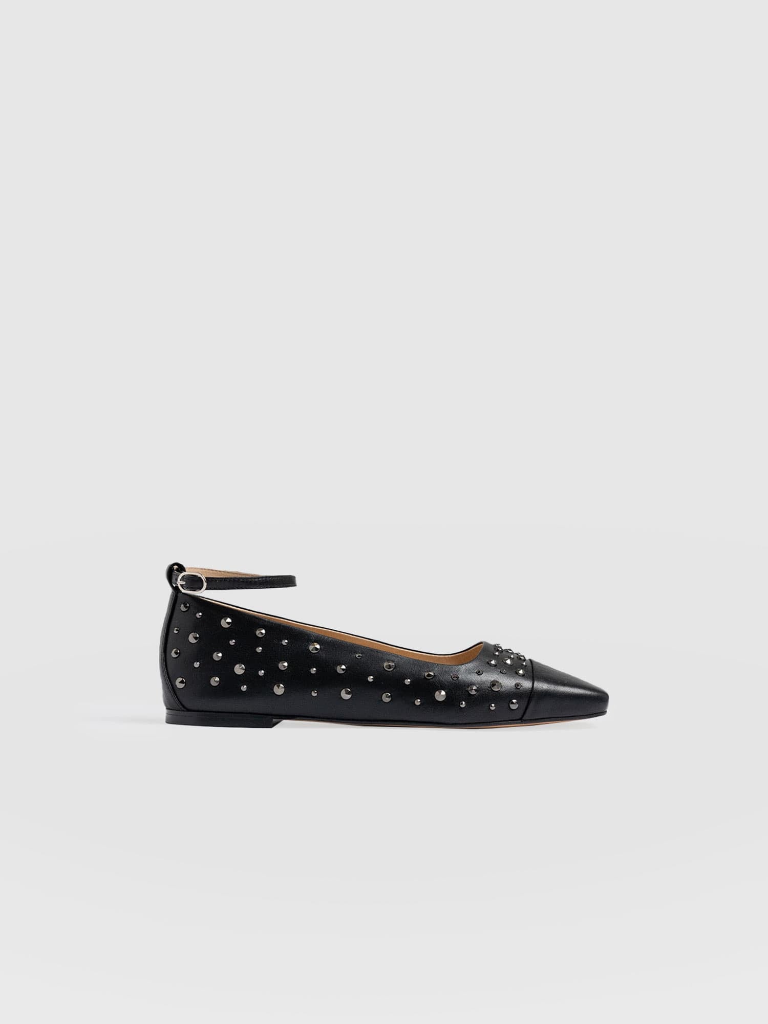 Ophelia Leather Ballerinas Black Studded - Women's Shoes | Saint + Sofia® USA