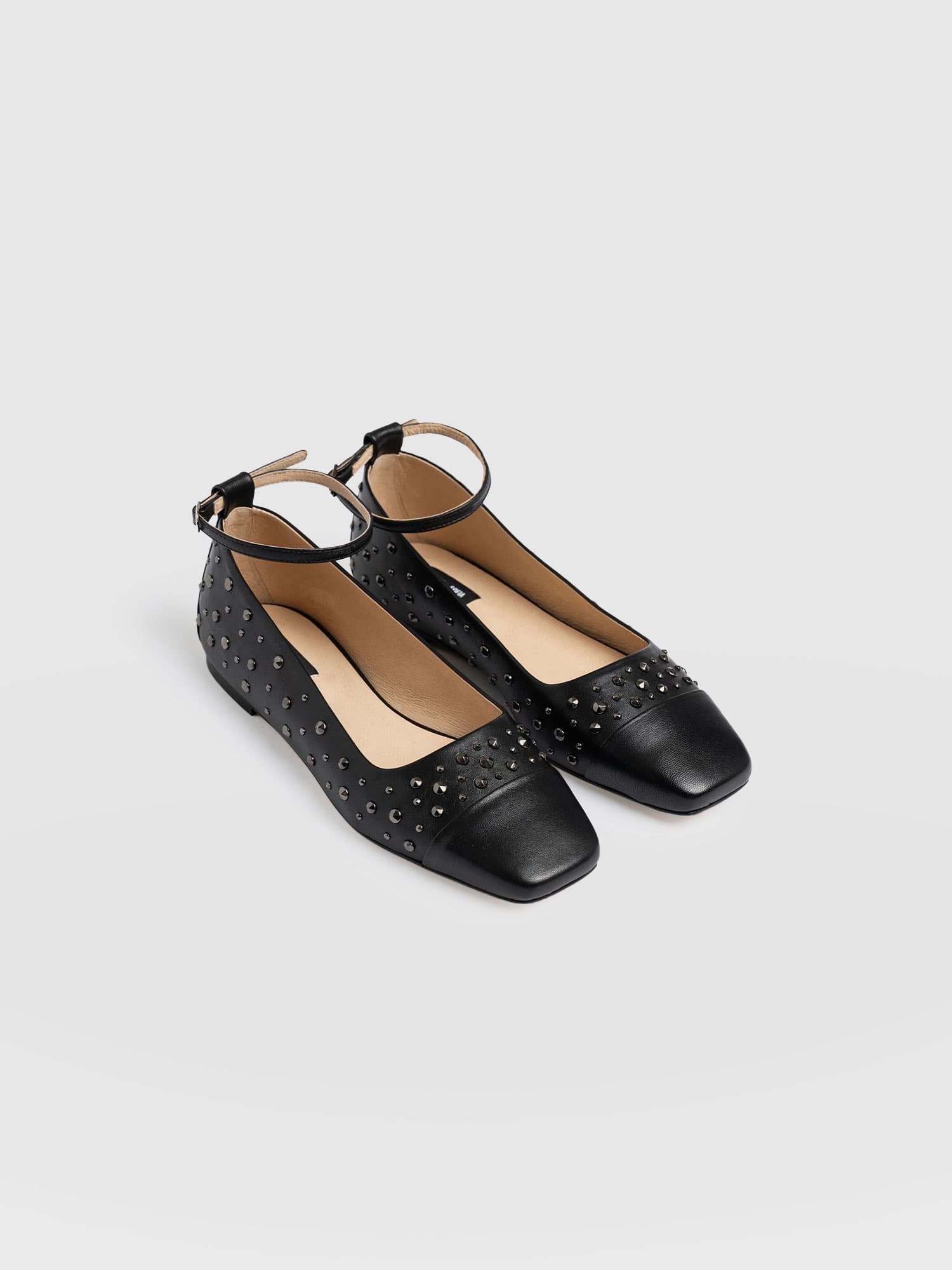 Ophelia Leather Ballerinas Black Studded - Women's Shoes | Saint + Sofia® USA