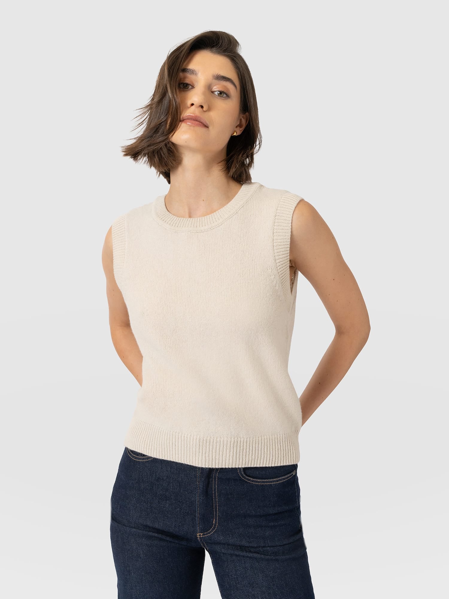 Oxford Cashmere Sleeveless Knit - Cream - Women's Sweaters | Saint and Sofia® USA