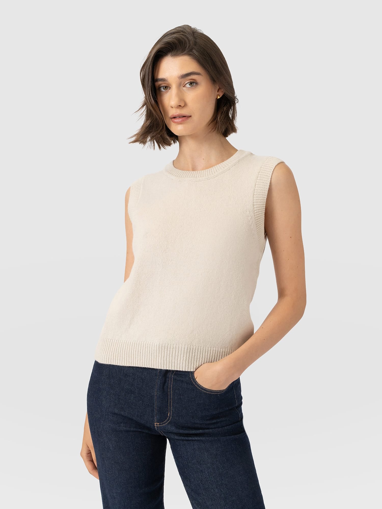 Oxford Cashmere Sleeveless Knit - Cream - Women's Sweaters | Saint and Sofia® USA