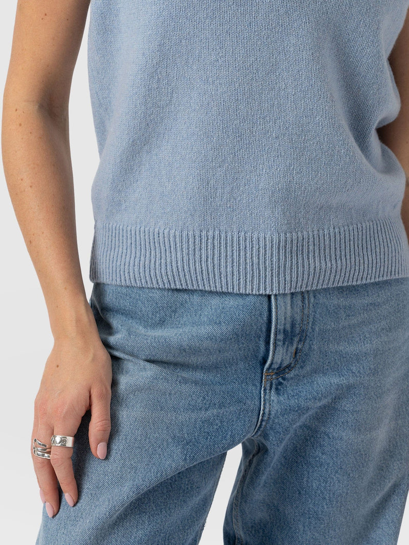 Oxford Cashmere V Neck Sleeveless Knit - Blue - Women's Sweaters | Saint + Sofia® USA