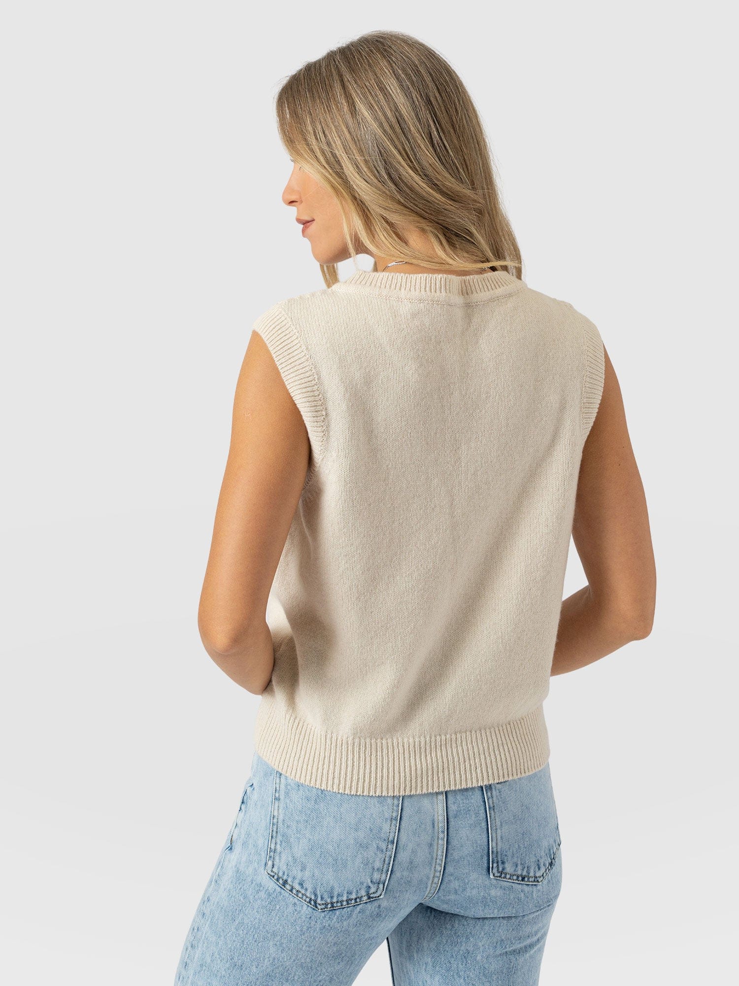 Oxford Cashmere V Neck Sleeveless Knit - Cream - Women's Sweaters | Saint + Sofia® USA