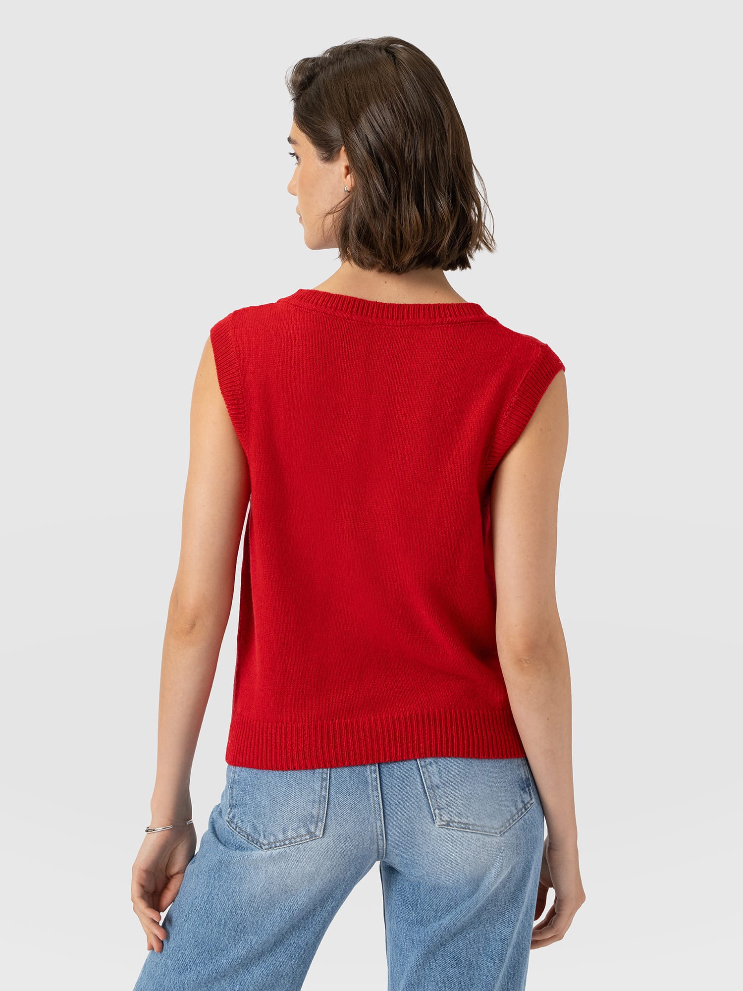 Oxford Cashmere V Neck Sleeveless Knit - Red - Women's Sweaters | Saint and Sofia® USA