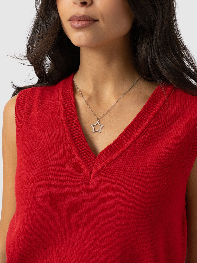 Oxford Cashmere V Neck Sleeveless Knit - Red - Women's Sweaters | Saint + Sofia® USA