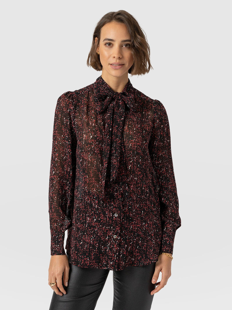 Paxton Pussybow Blouse - Red Ditsy Leopard