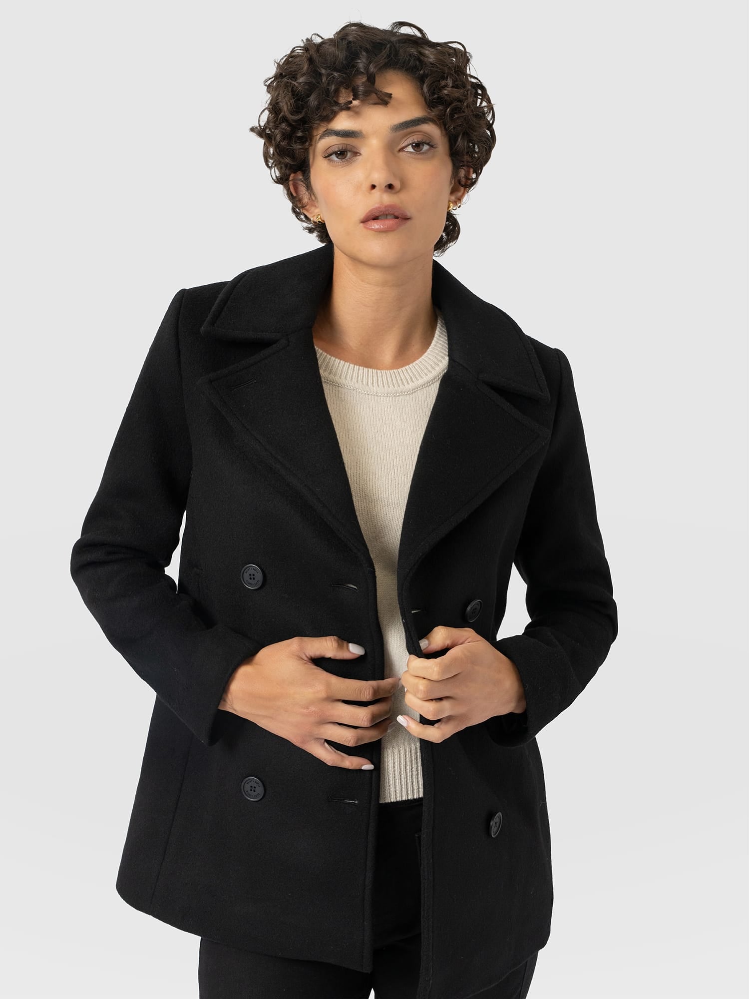 Quinn Pea Coat Black - Women's Coats | Saint and Sofia® USA
