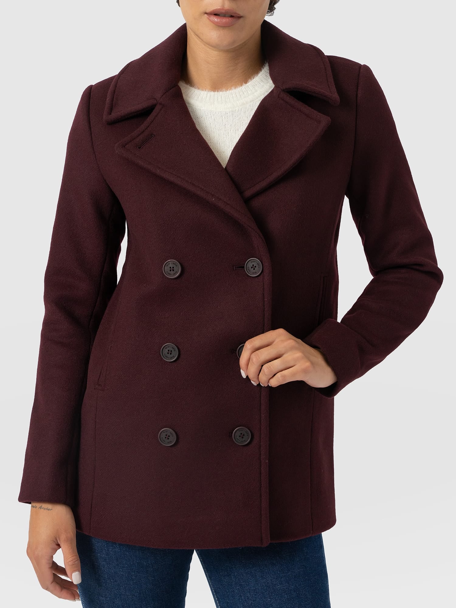 Quinn Pea Coat - Maroon - Women's Outerwears | Saint and Sofia® USA