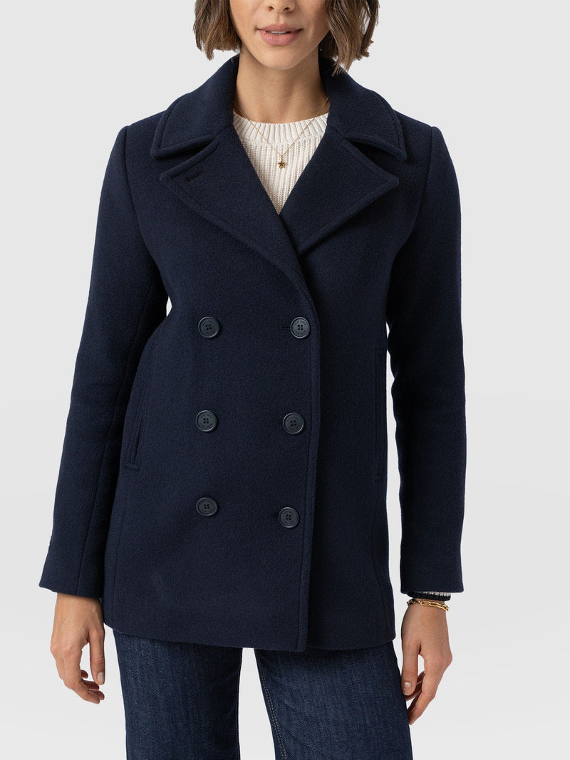 Quinn Pea Coat - Navy - Women's Outerwears | Saint and Sofia® USA