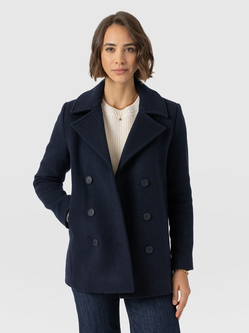 Quinn Pea Coat - Navy - Women's Outerwears | Saint and Sofia® USA