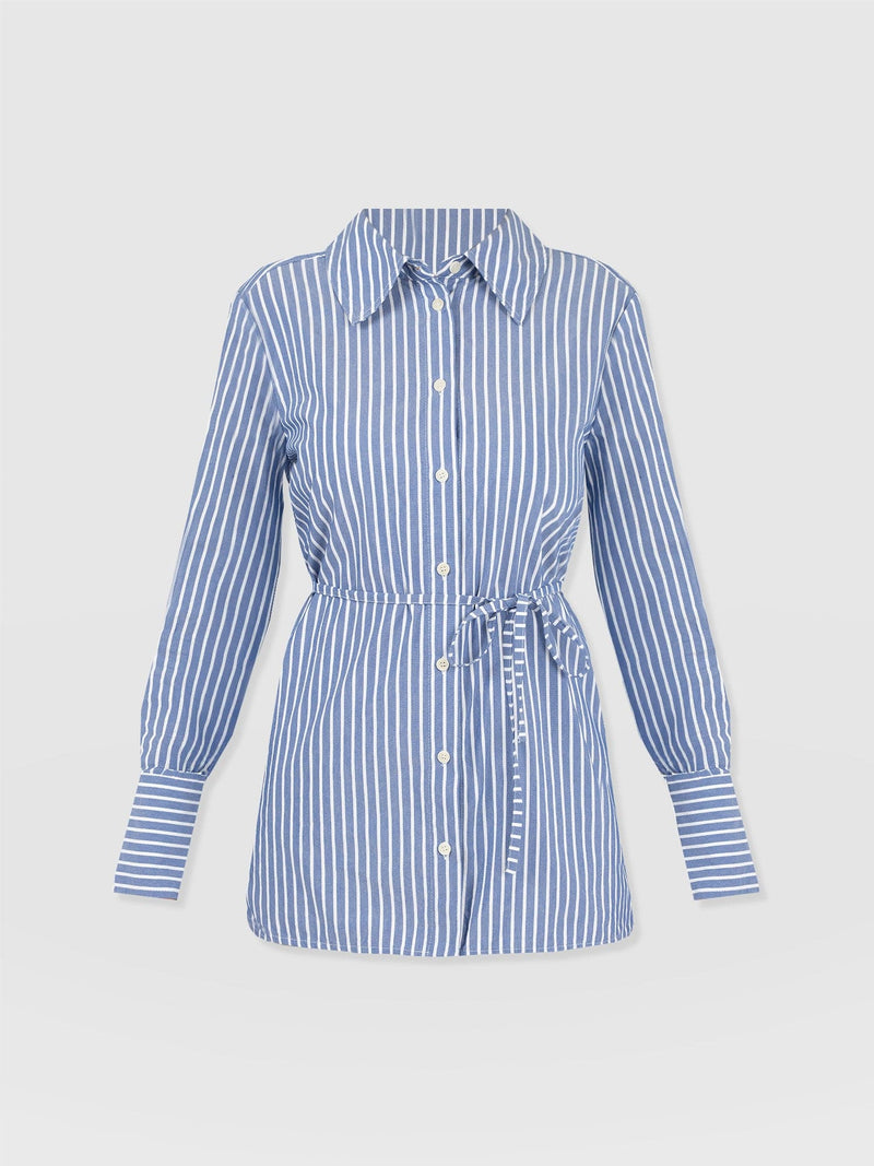Raegan Tie Shirt - Blue Stripe - Women's Blouses | Saint + Sofia® USA