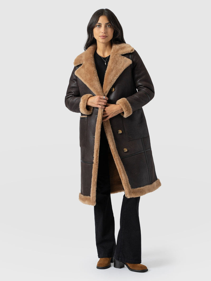 Ramone Shearling Reversible Coat - Brown - Women's Leathers | Saint + Sofia® USA